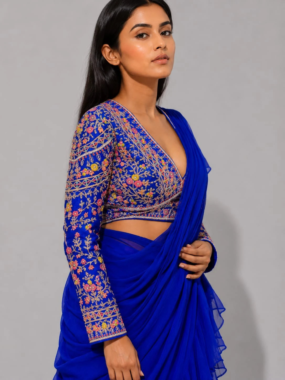 blue drape lehenga,