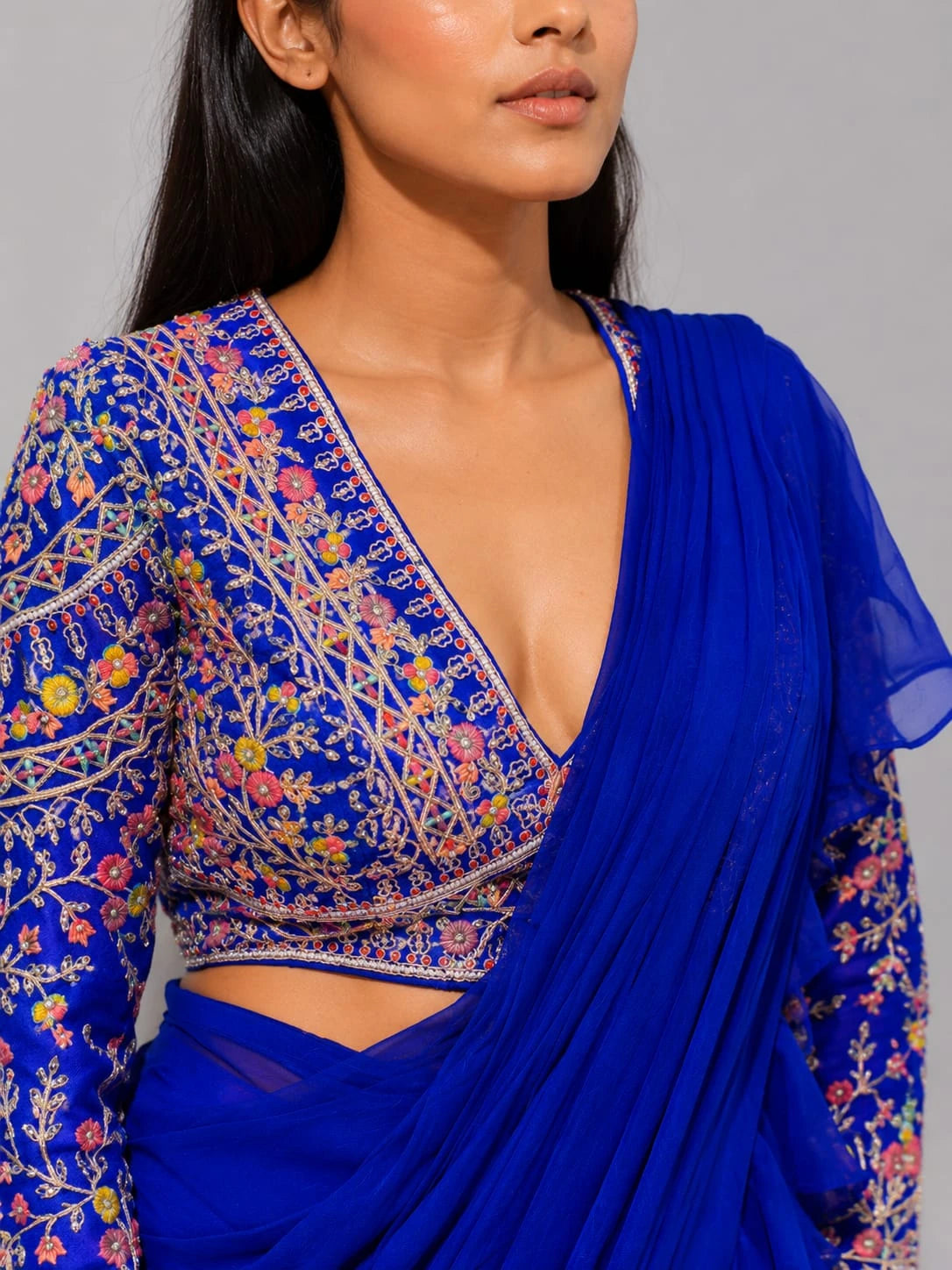 blue drape lehenga,