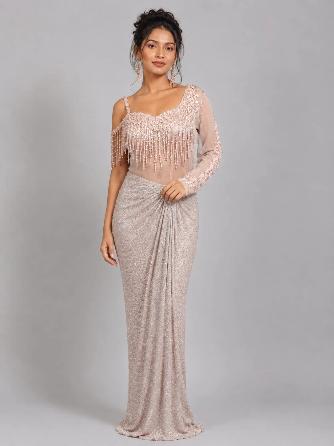 designer pink western dress