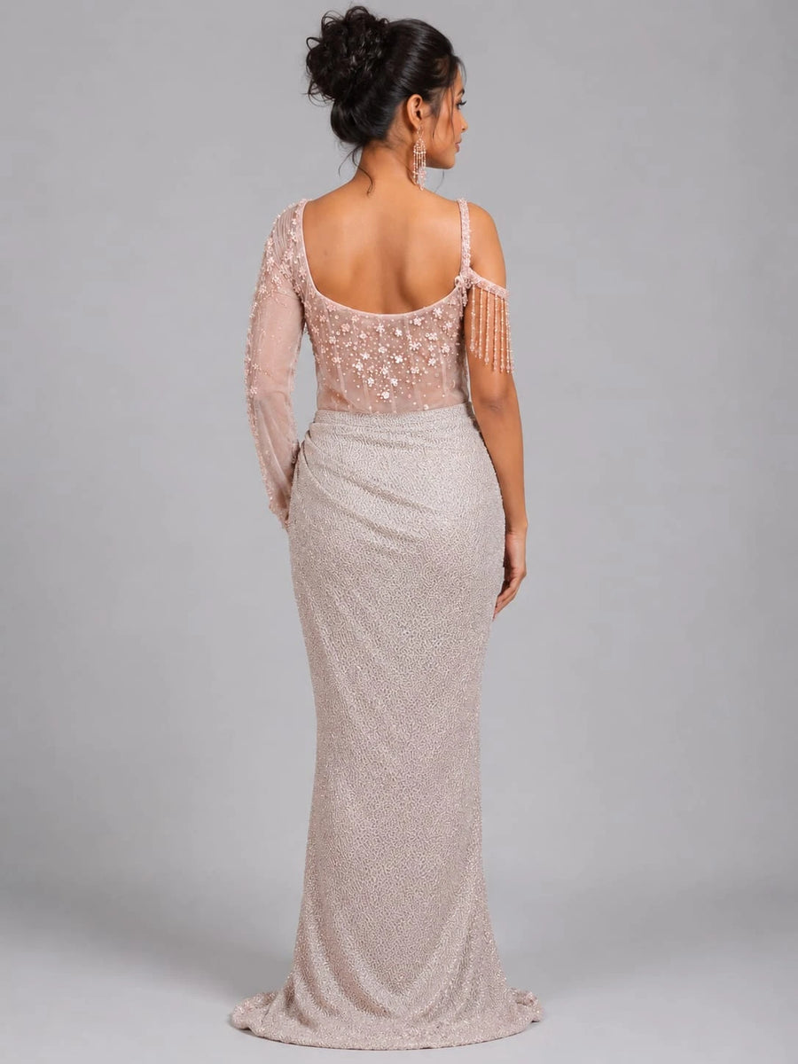 designer pink western dress