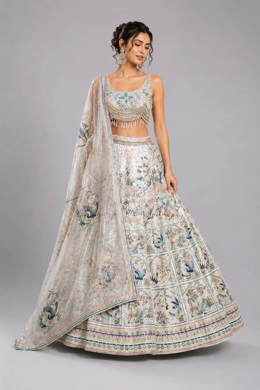 Beige Printed Lehenga