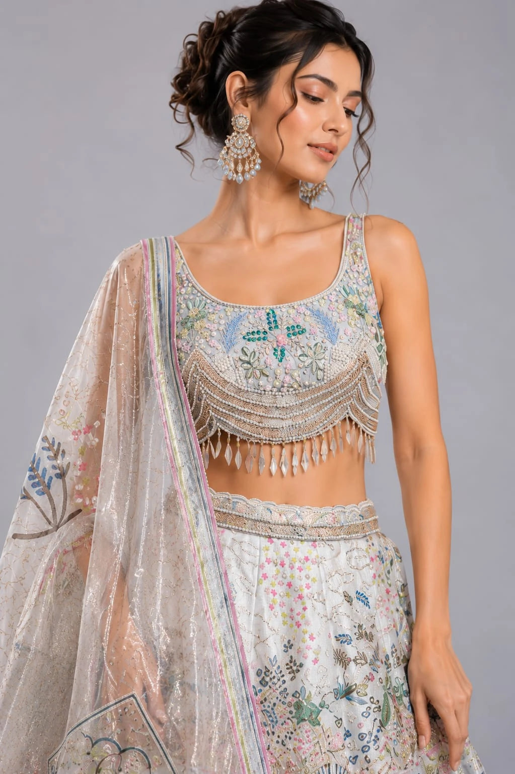 Beige Printed Lehenga