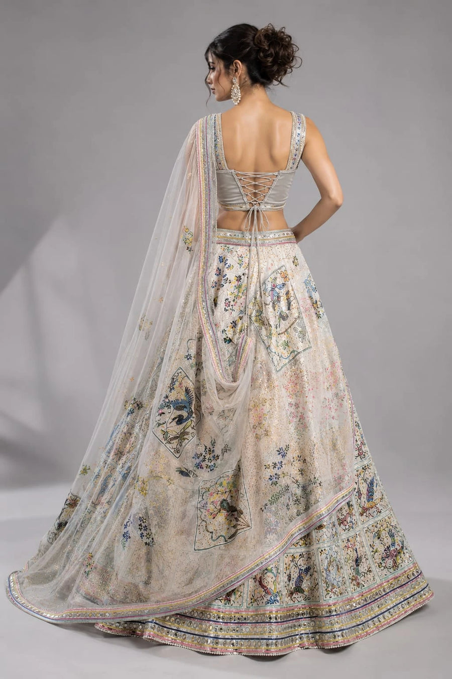 Beige Printed Lehenga