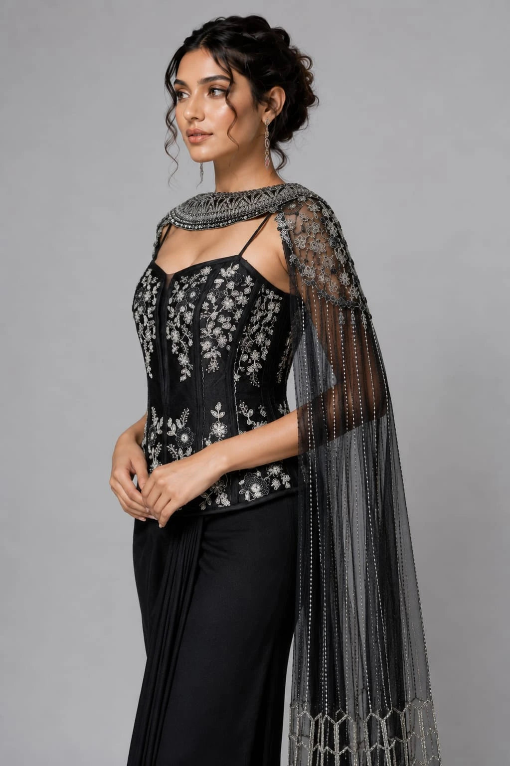 Black Corset Dhoti Set