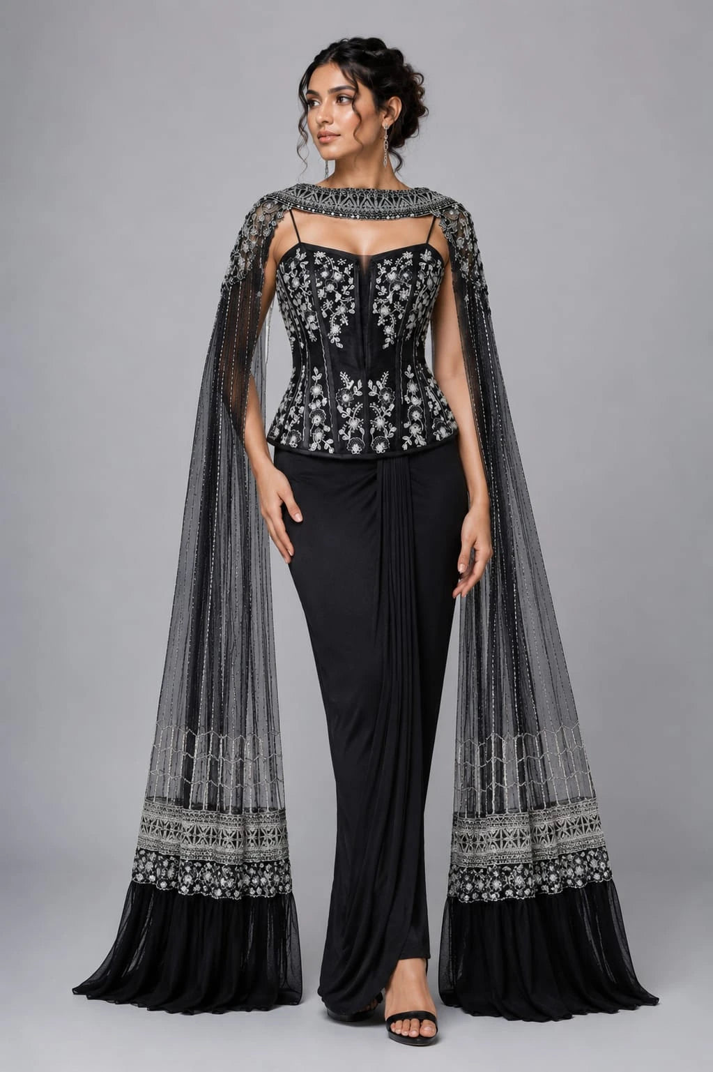 Black Corset Dhoti Set