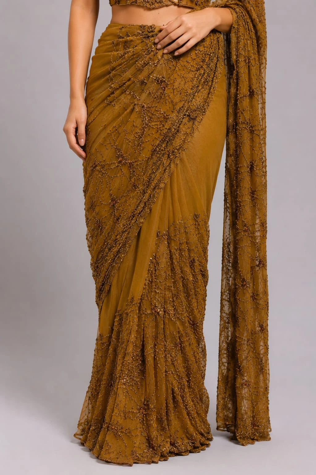 Copper Pre Draped Saree