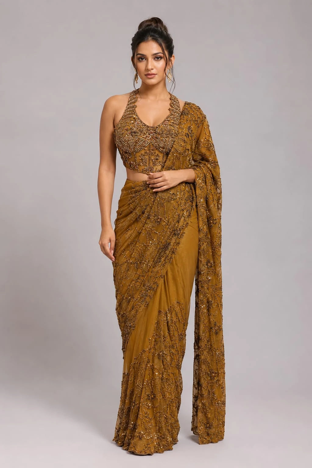 Copper Pre Draped Saree