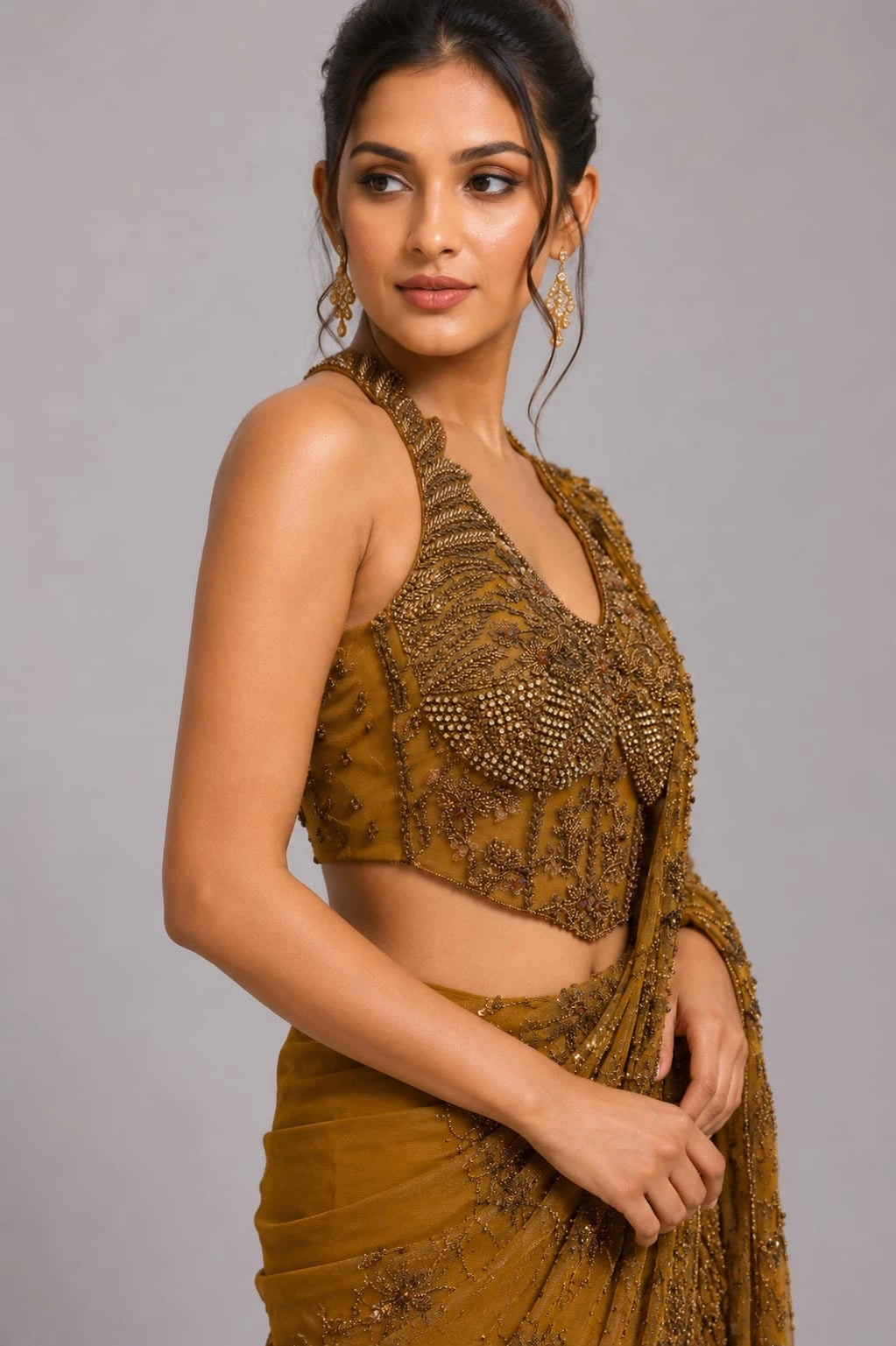 Copper Pre Draped Saree