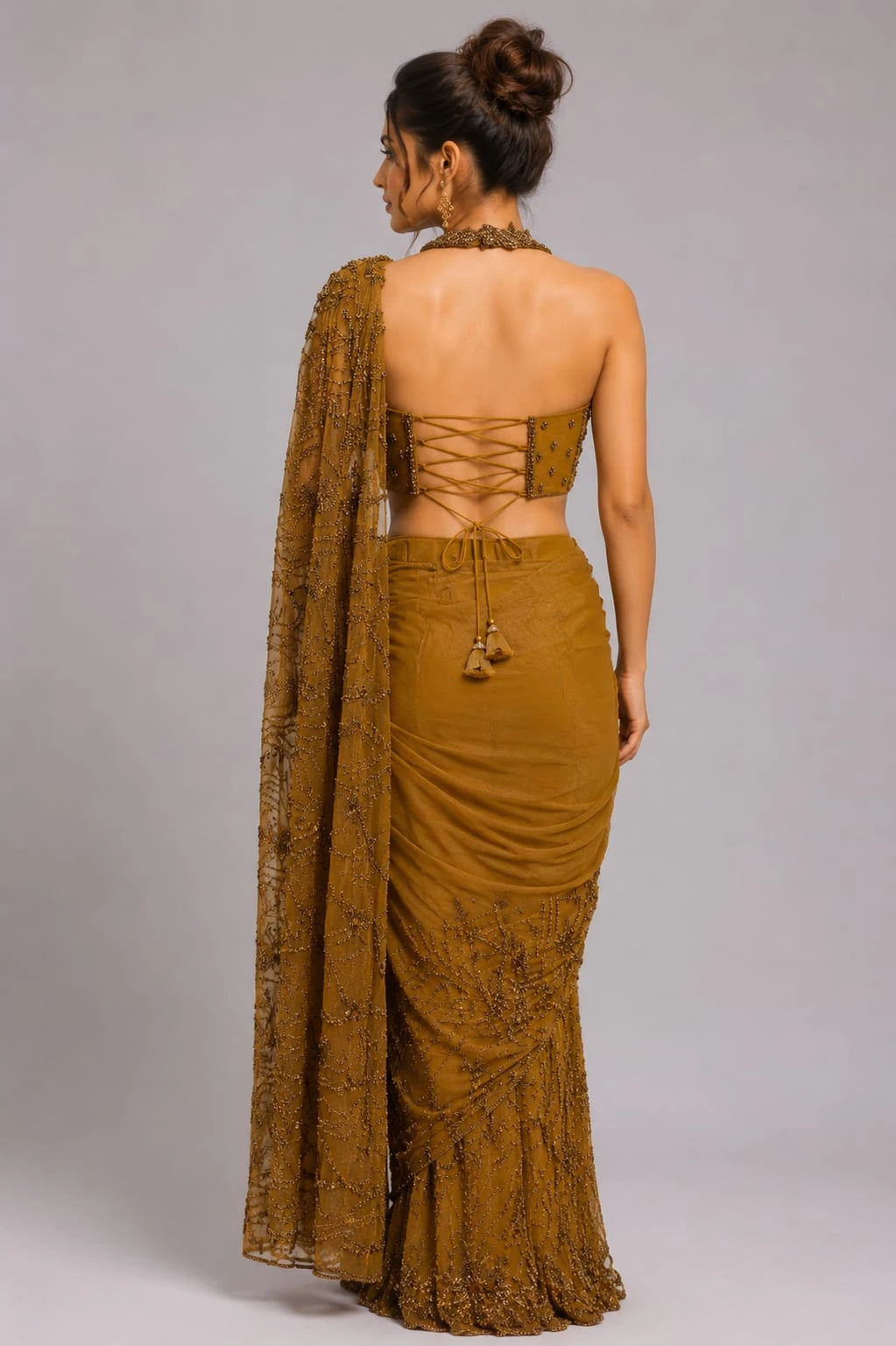 Copper Pre Draped Saree