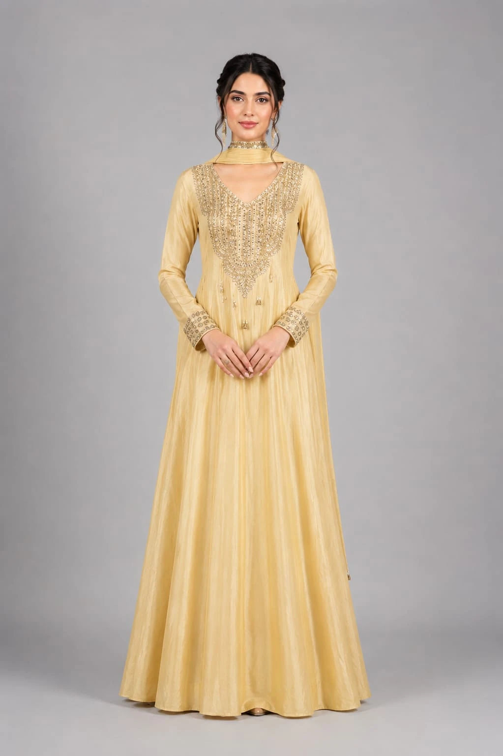 Party Wear Gold Anarkali