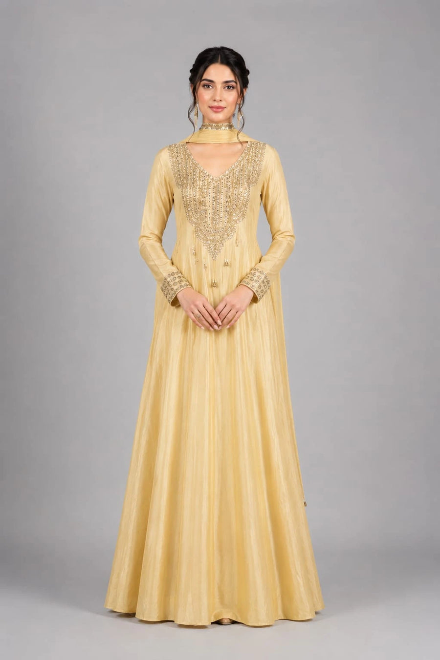 Party Wear Gold Anarkali