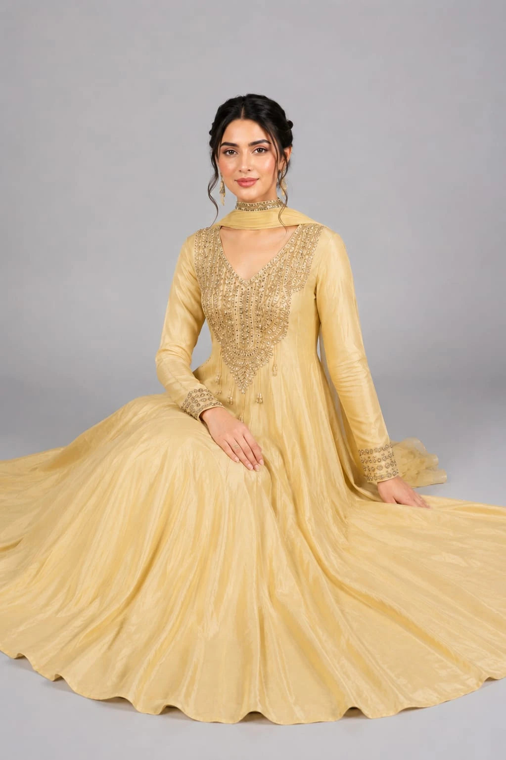 Party Wear Gold Anarkali