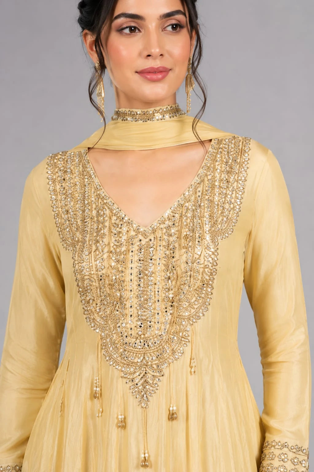Party Wear Gold Anarkali