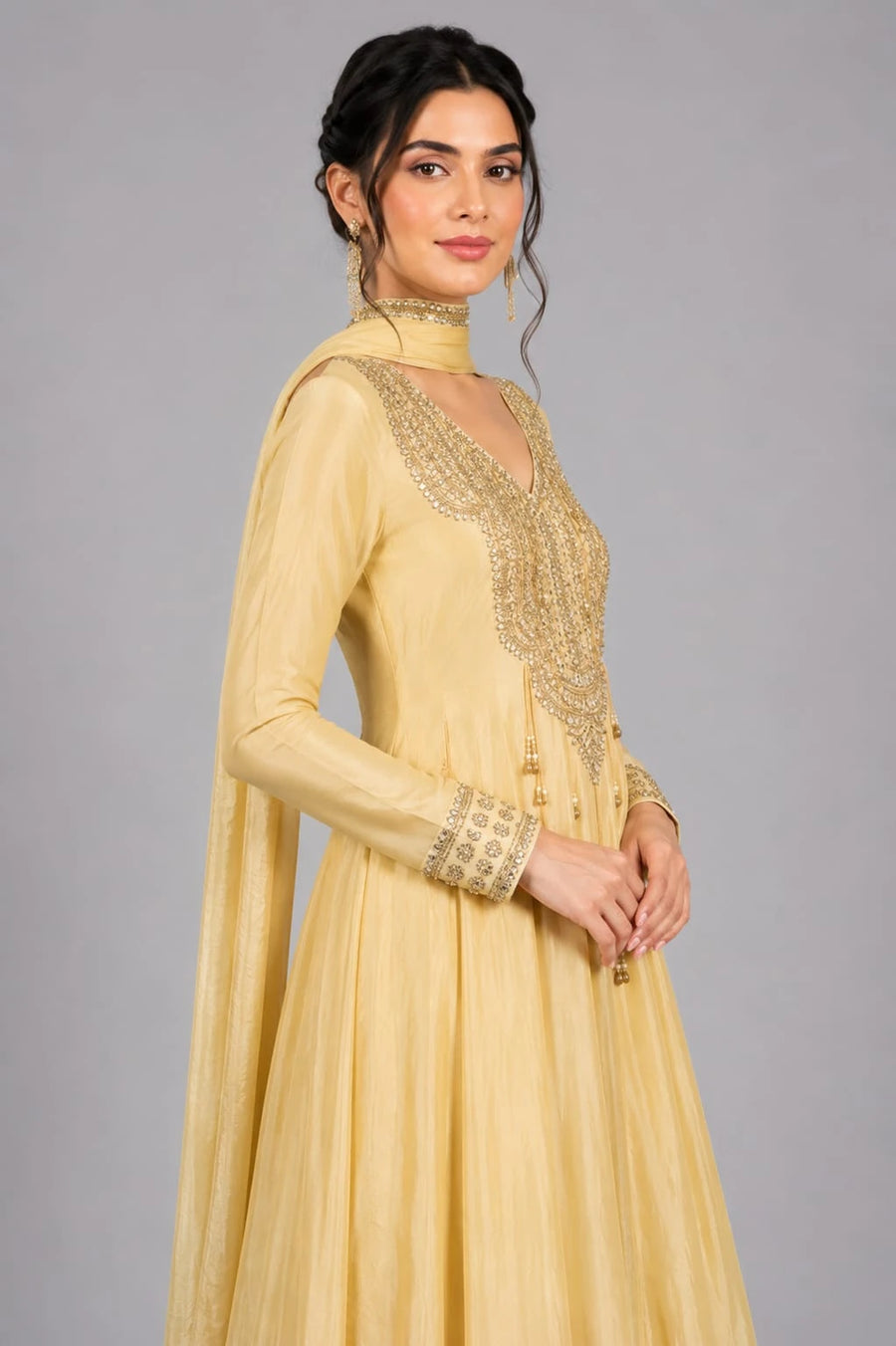 Party Wear Gold Anarkali