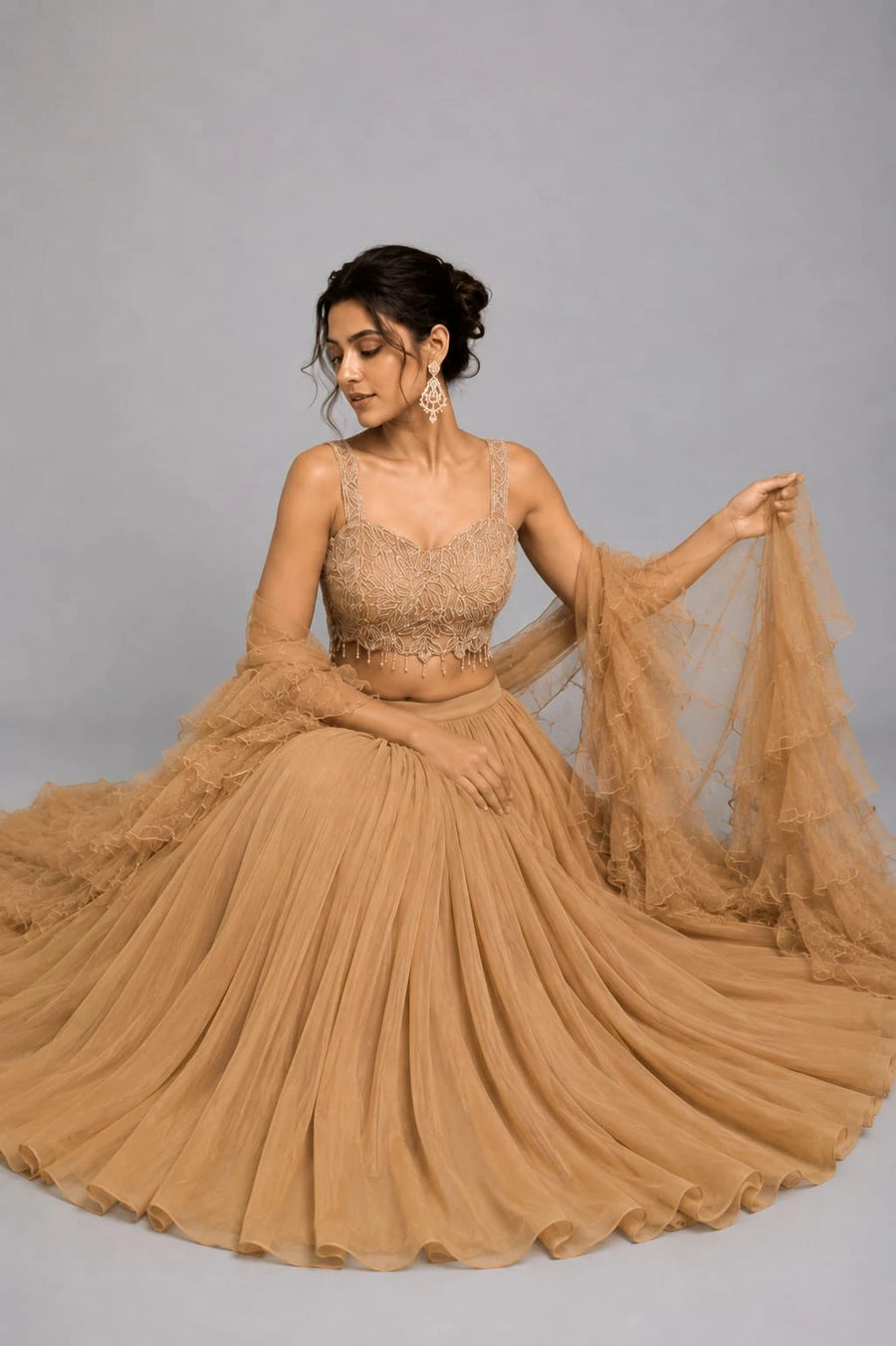 gold ruffle dupatta