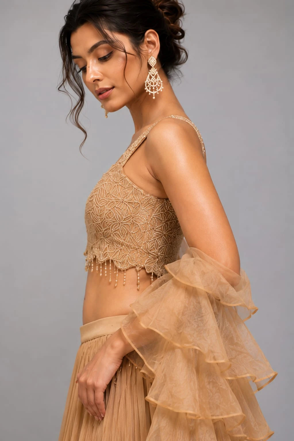 gold ruffle dupatta