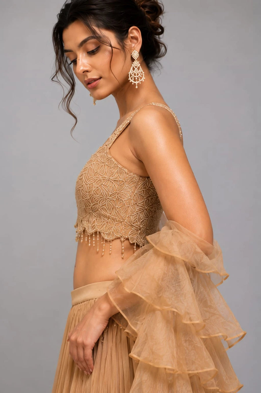 gold ruffle dupatta
