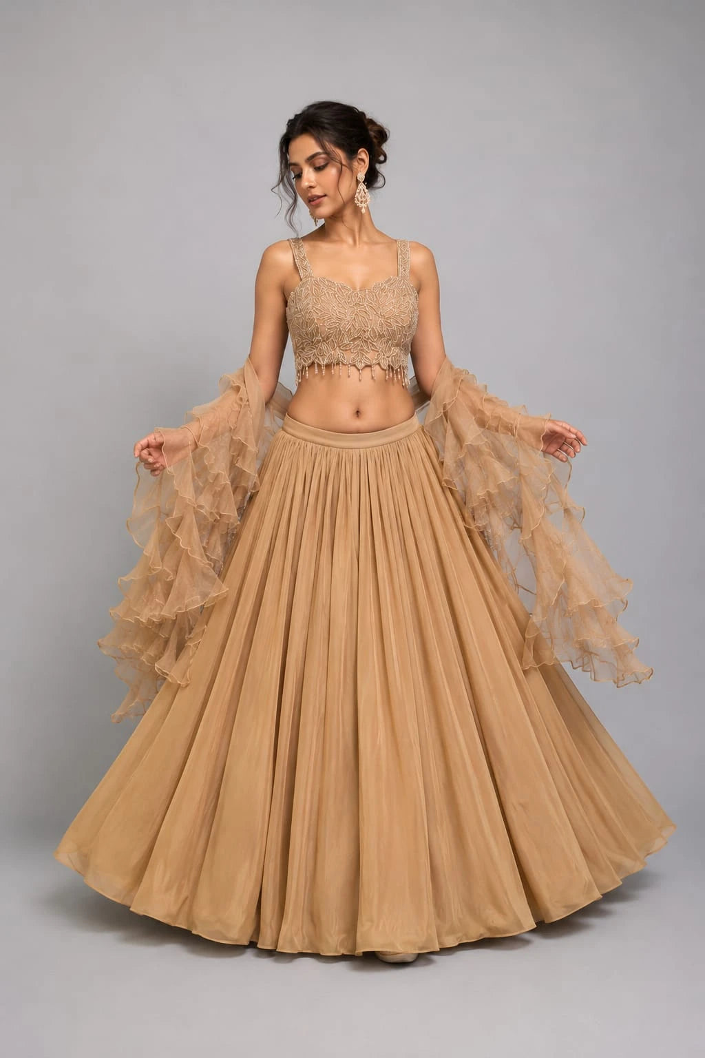 gold ruffle dupatta