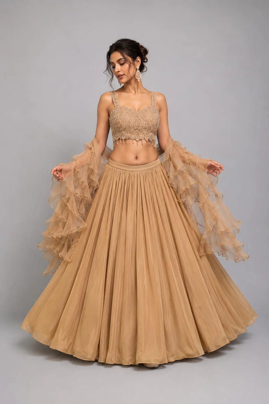 gold ruffle dupatta