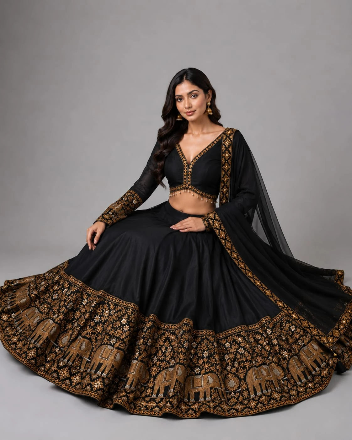 black crop top lehenga