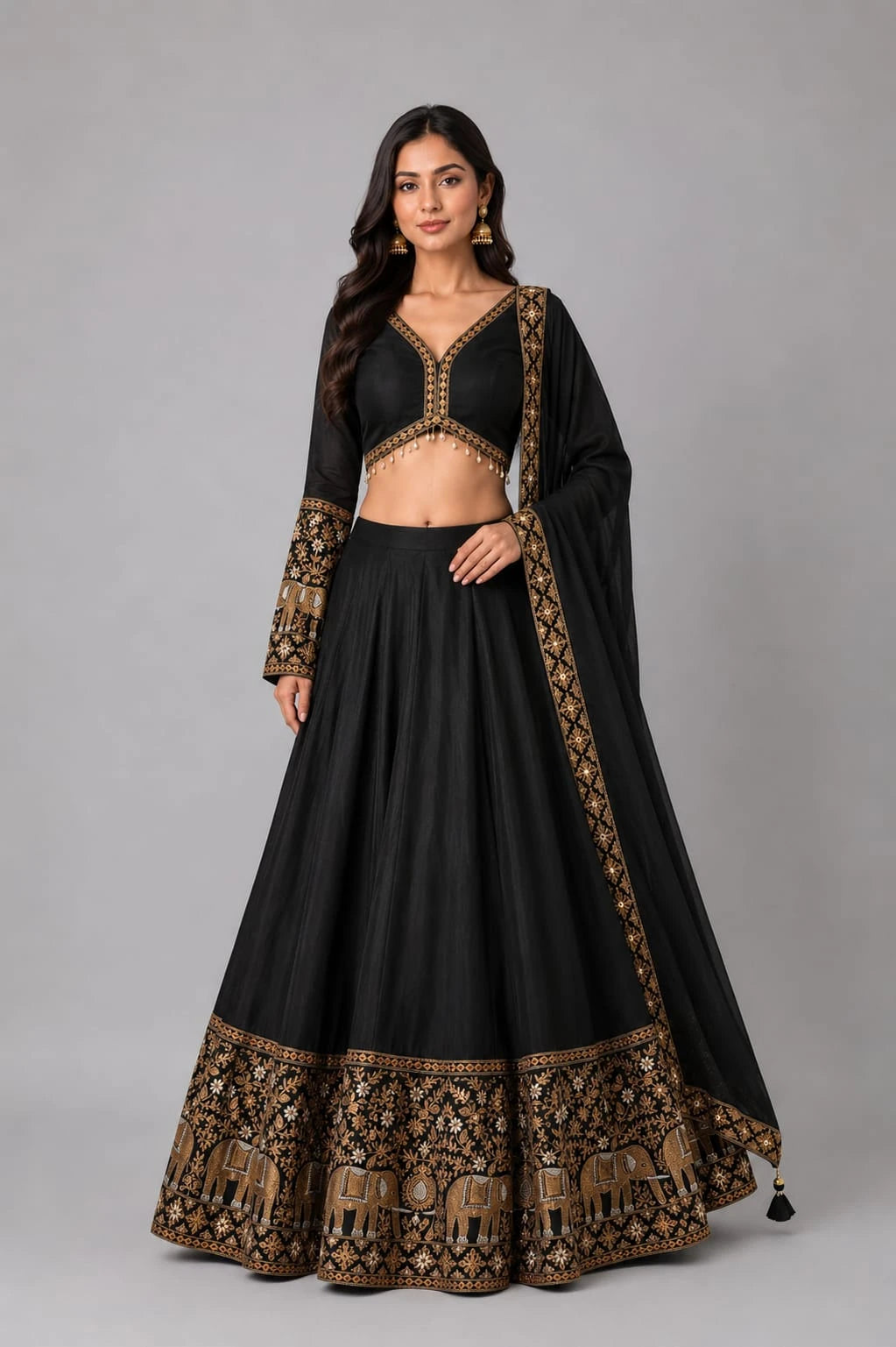 black crop top lehenga