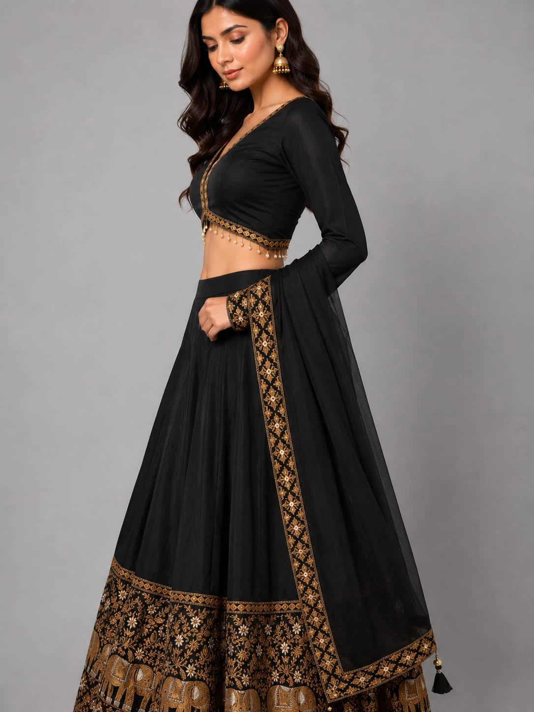 black crop top lehenga