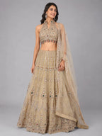 gold halter neck lehenga