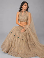 gold halter neck lehenga