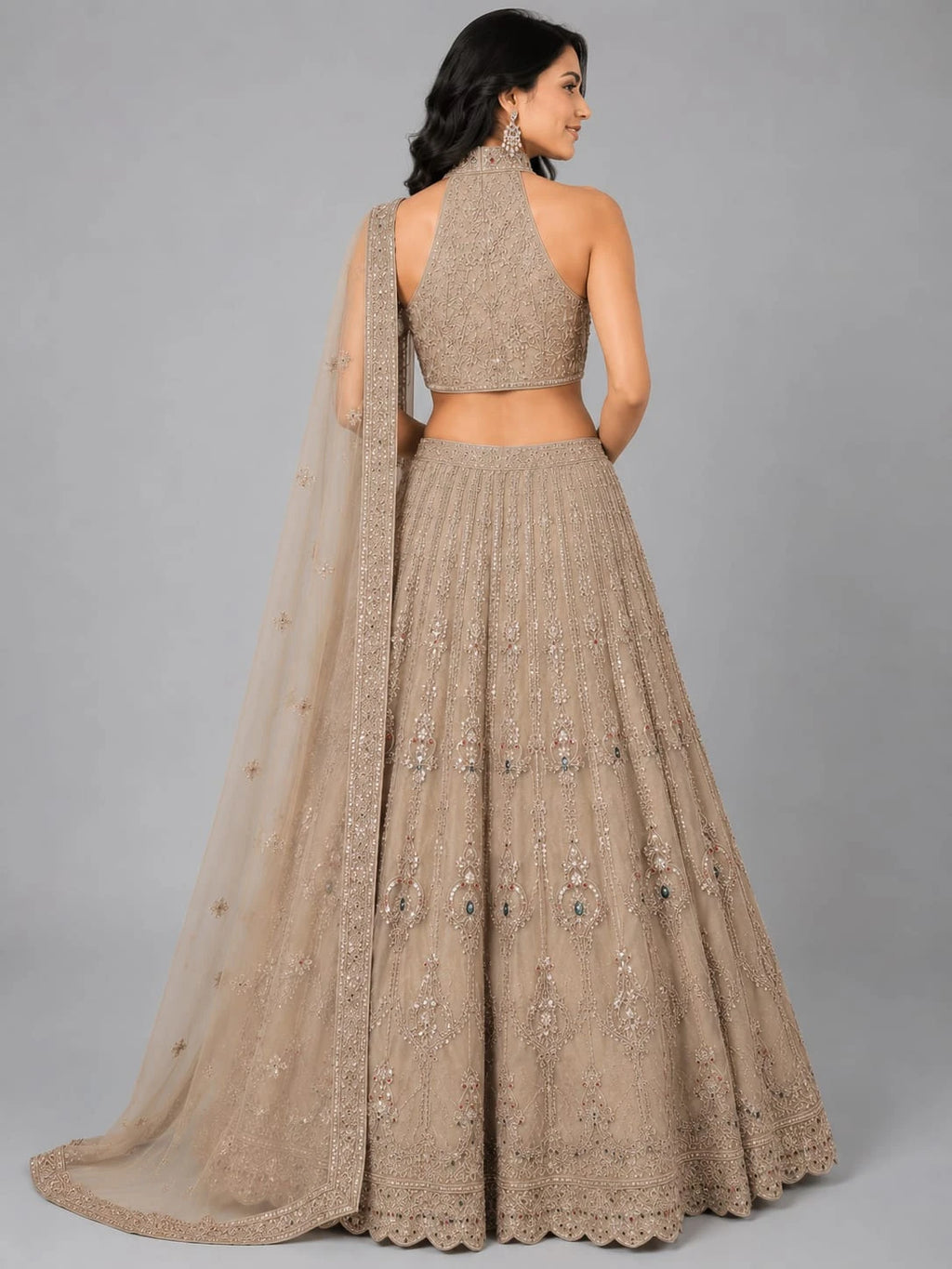gold halter neck lehenga