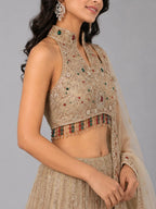 gold halter neck lehenga