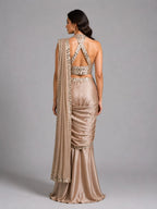 beige mirror drape saree