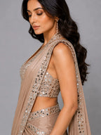 beige mirror drape saree