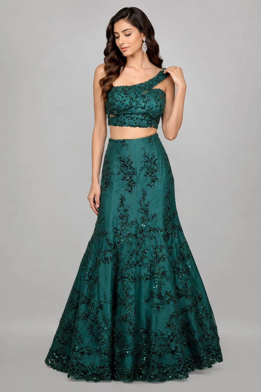 bottle green lehenga