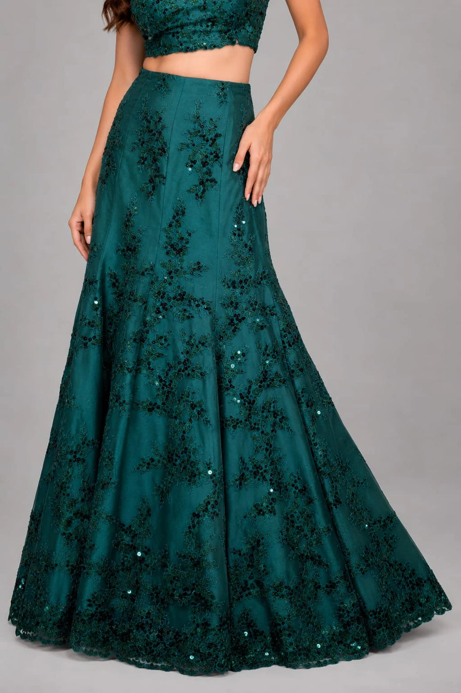 bottle green lehenga