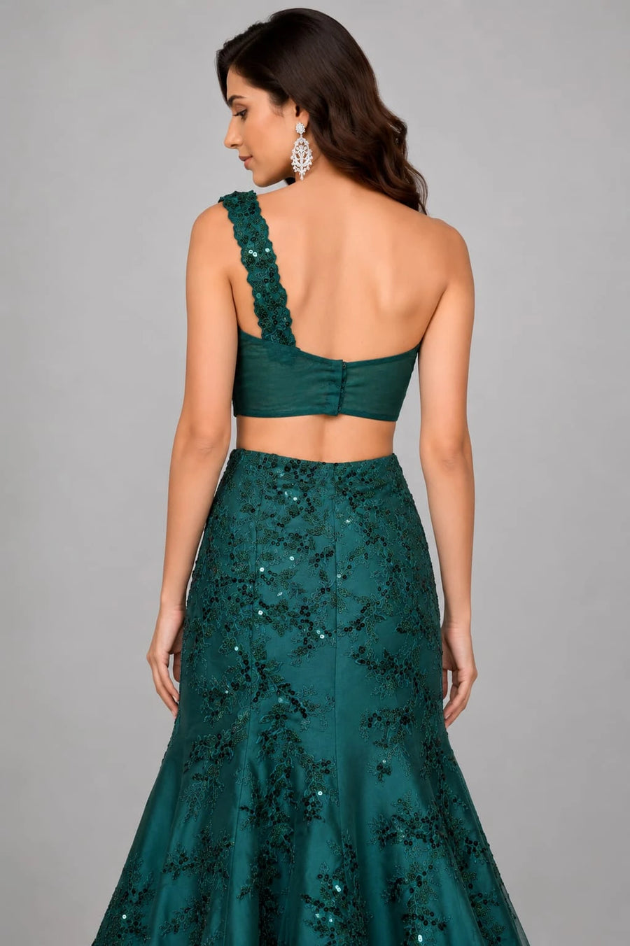 bottle green lehenga