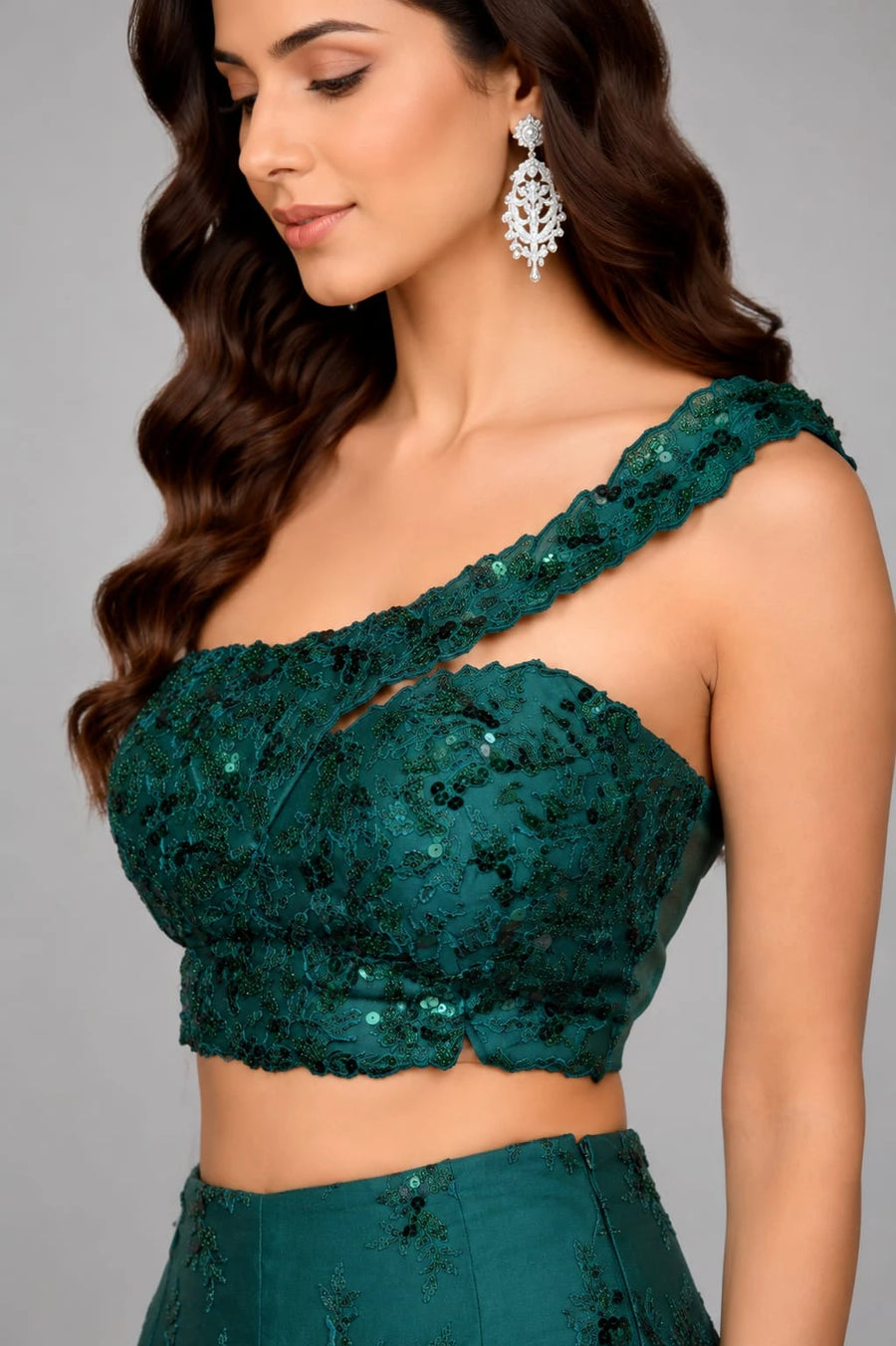 bottle green lehenga