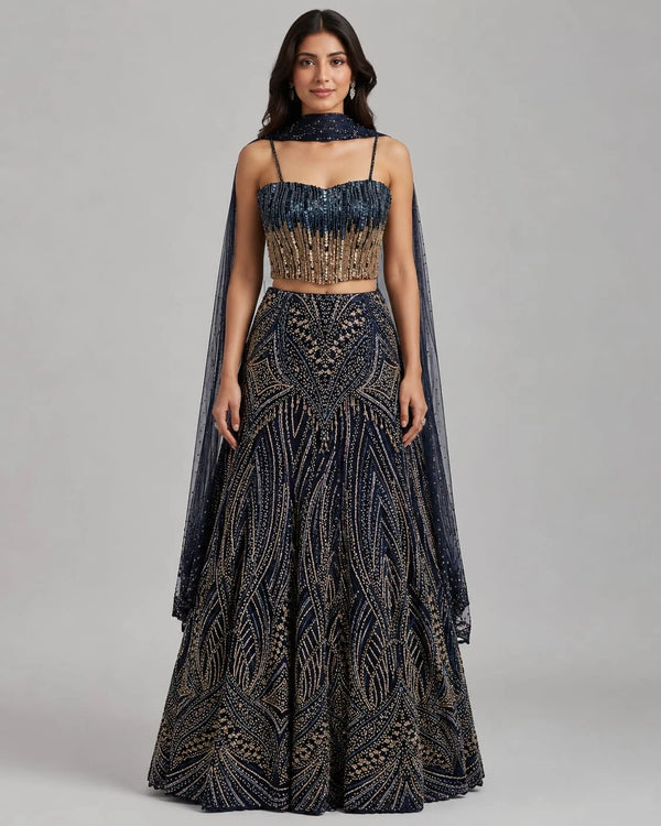 navy blue lehenga