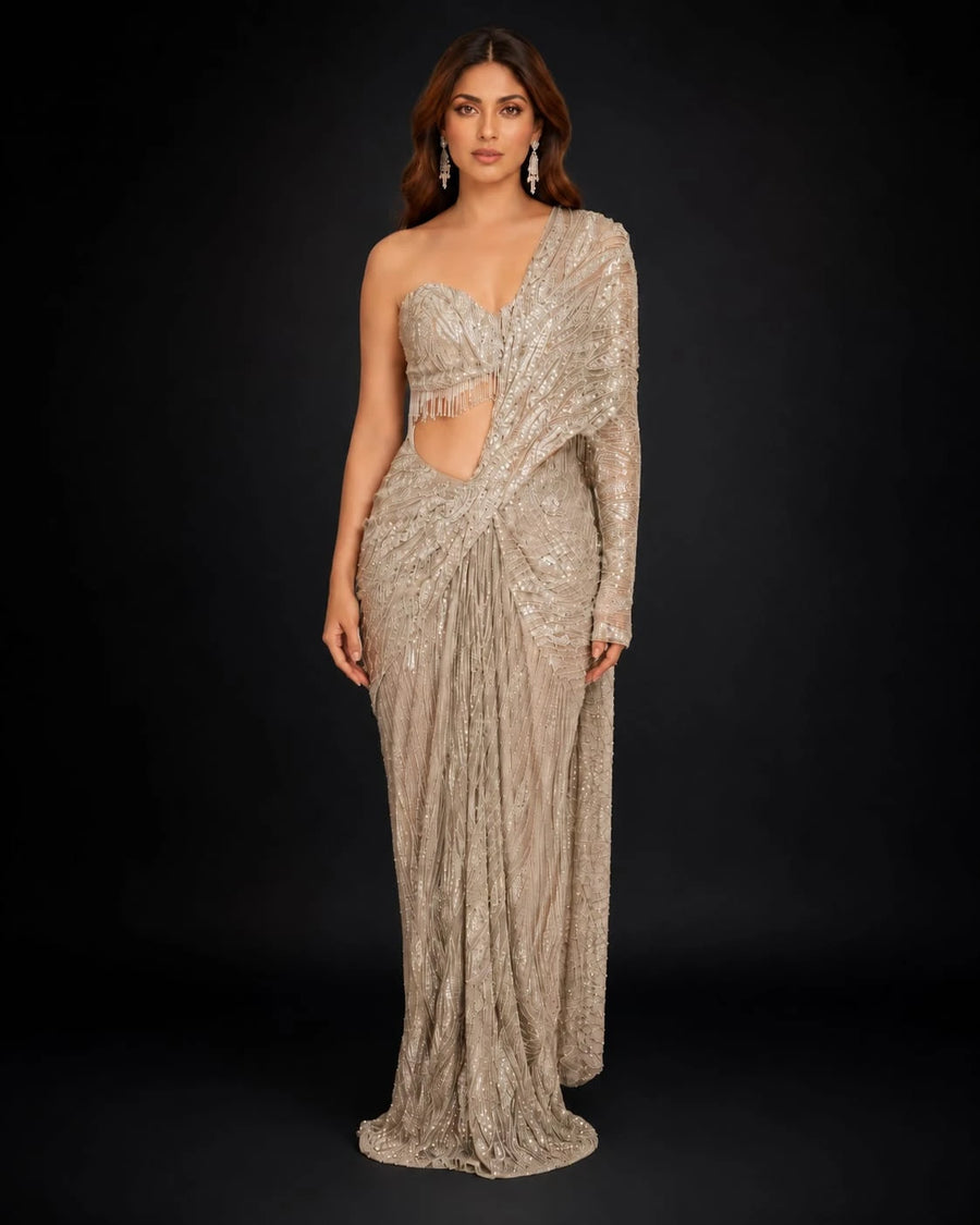 grey drape saree