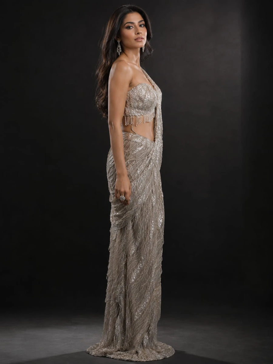 grey drape saree