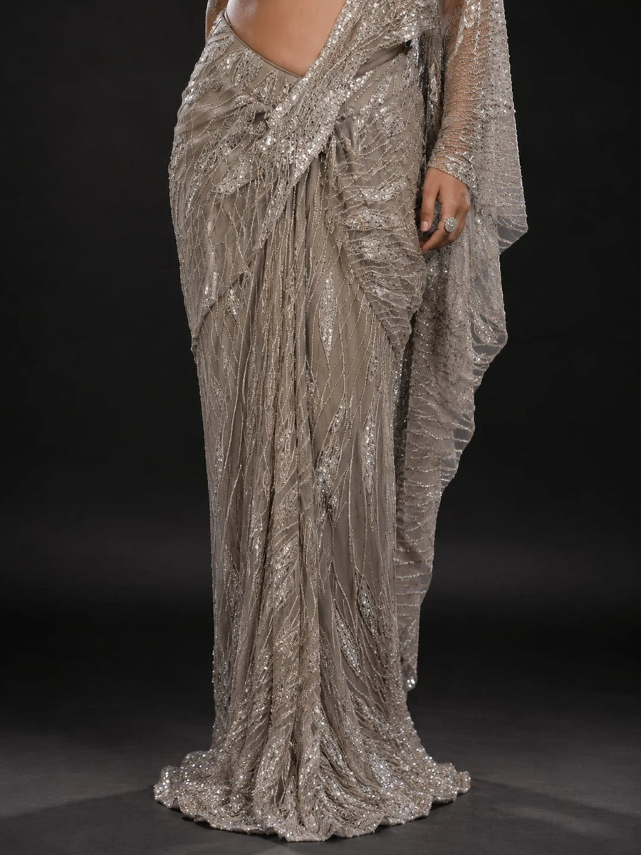 grey drape saree