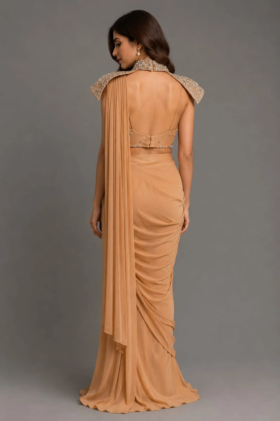 gold cape drape saree