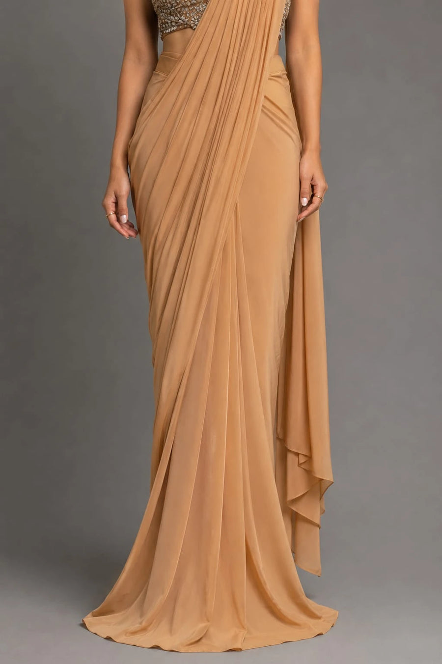 gold cape drape saree