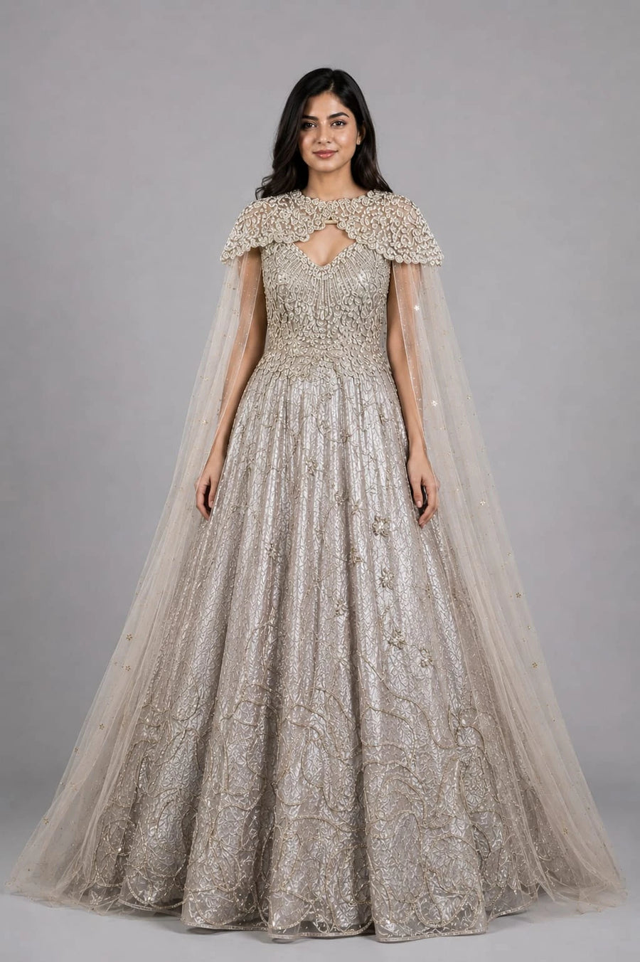 Gold Designer Cape Gown