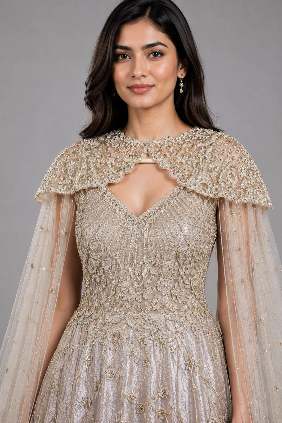Gold Designer Cape Gown