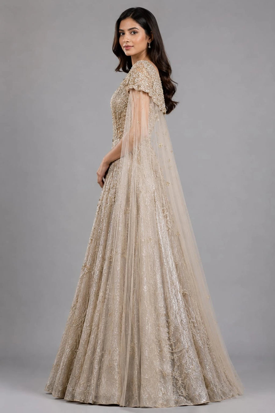 Gold Designer Cape Gown