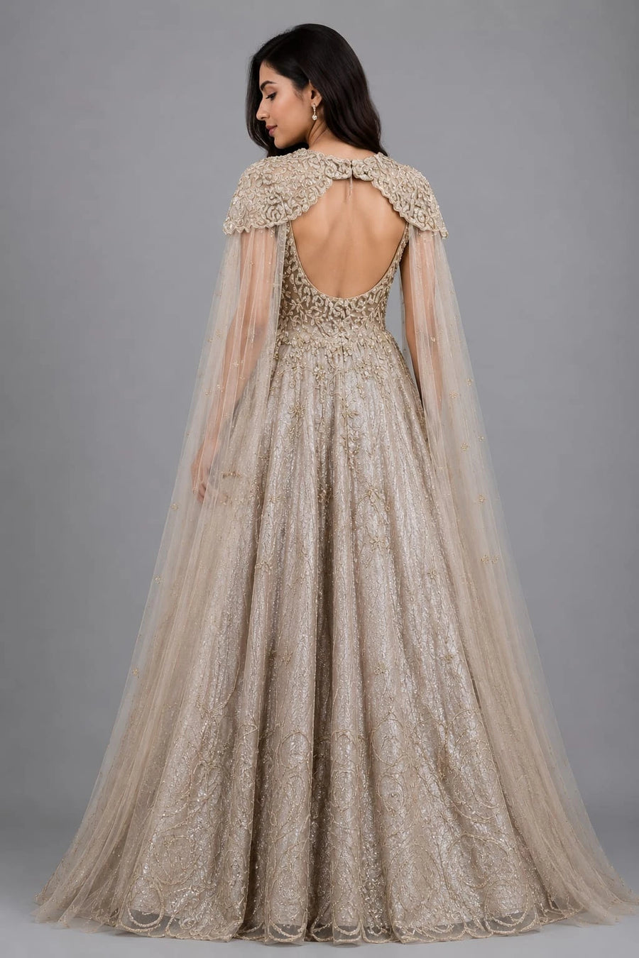 Gold Designer Cape Gown