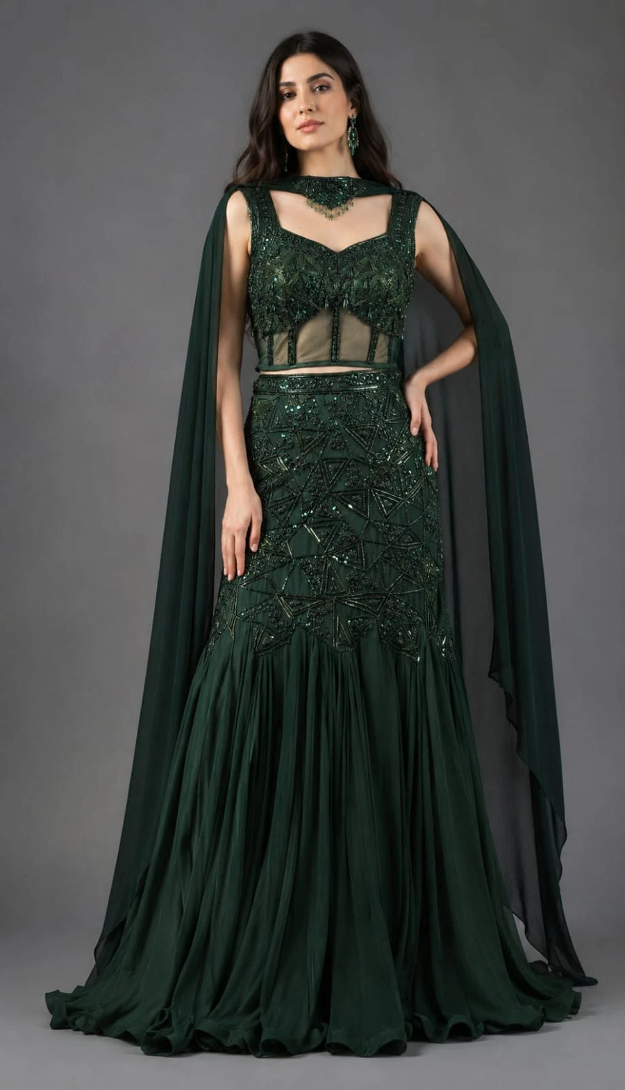 bottle green lehenga