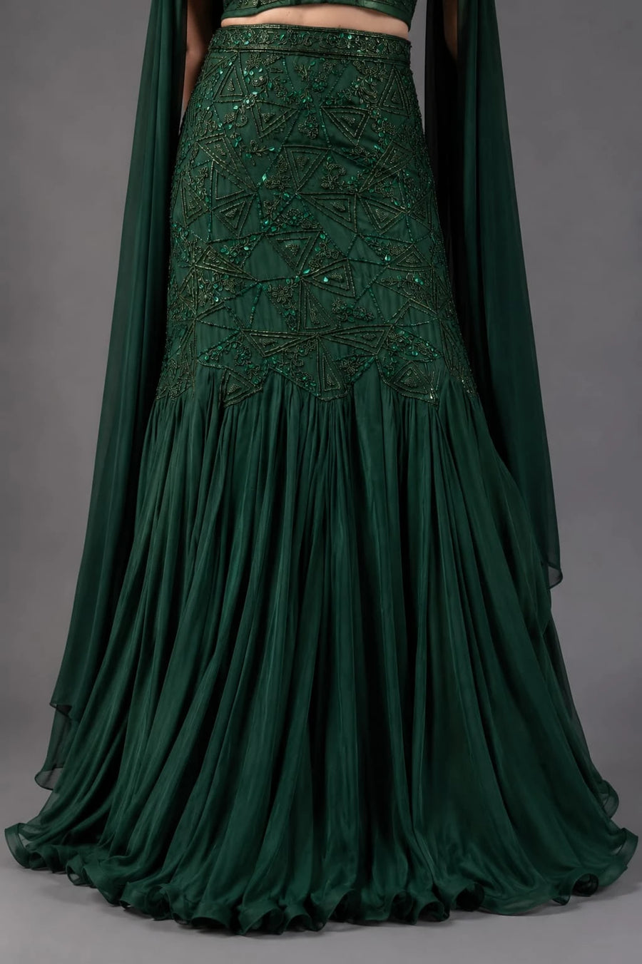bottle green lehenga