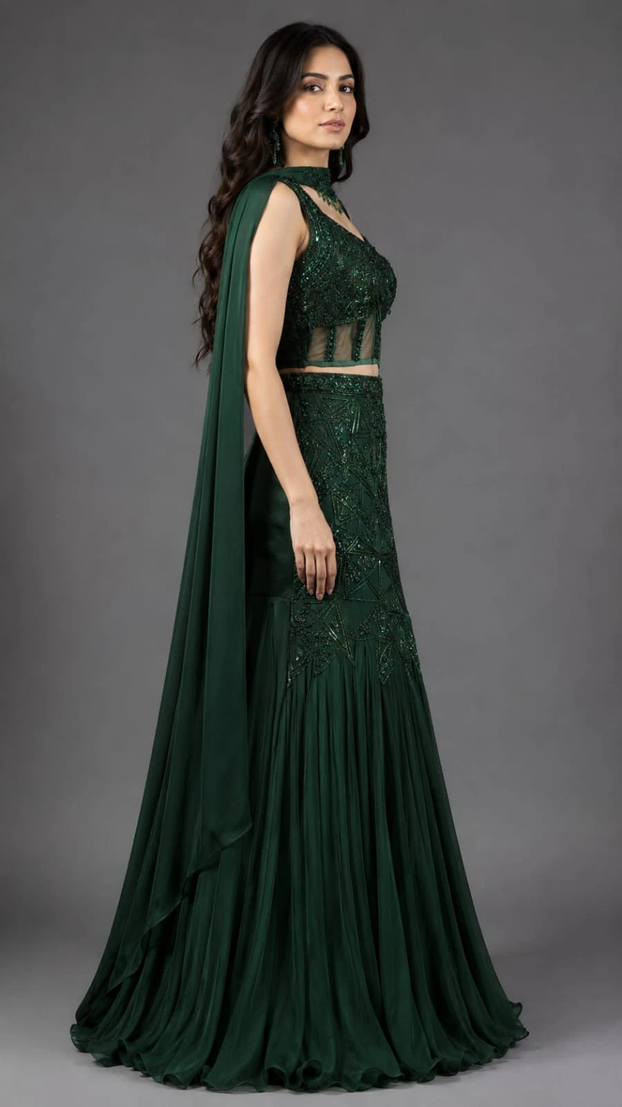 bottle green lehenga