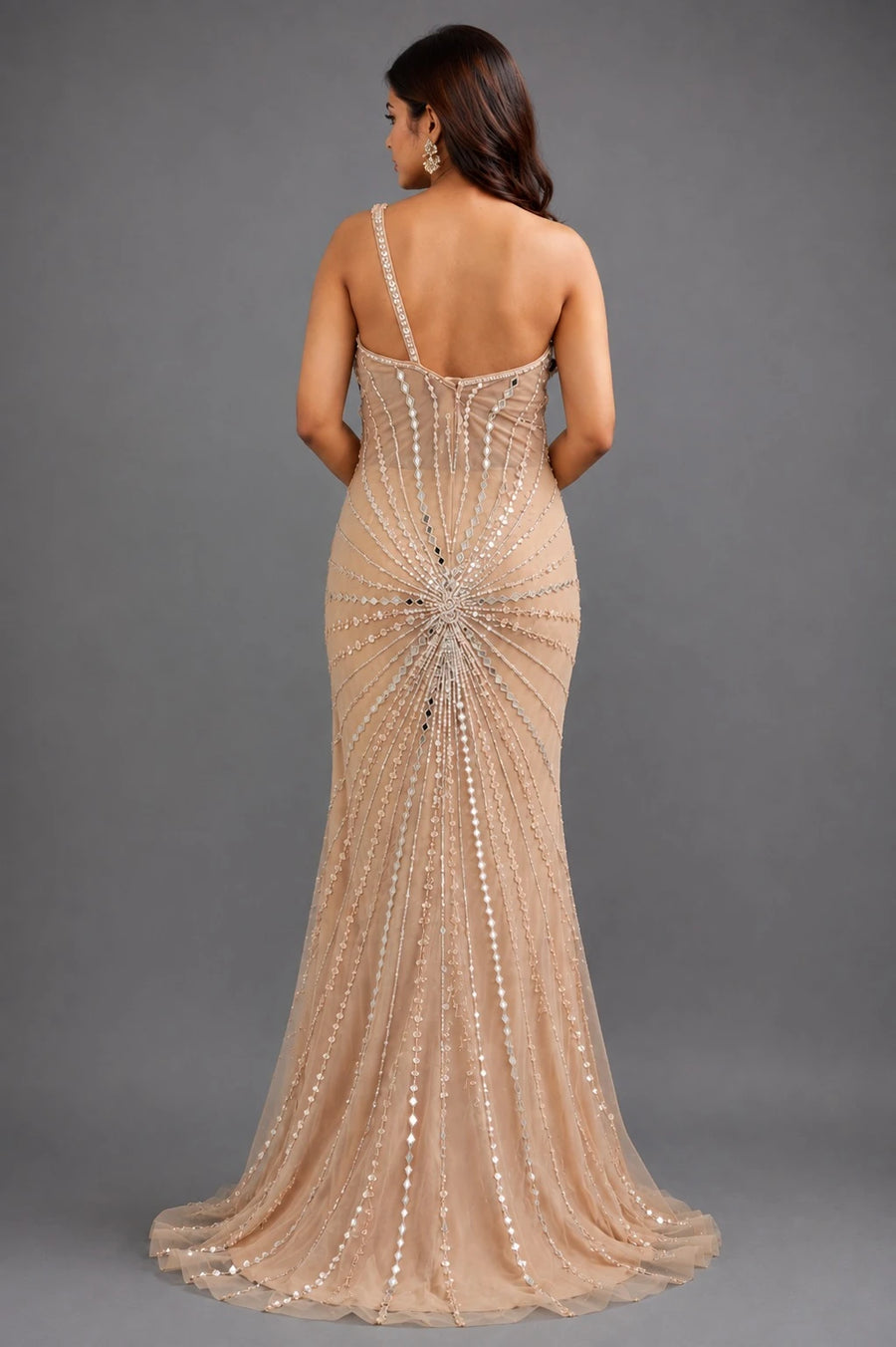 peach party wear gown